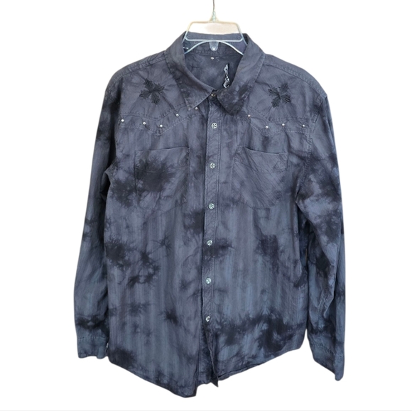 Affliction Other - Affliction Black Cross Tie Dye Long Sleeve Button Down Shirt XL